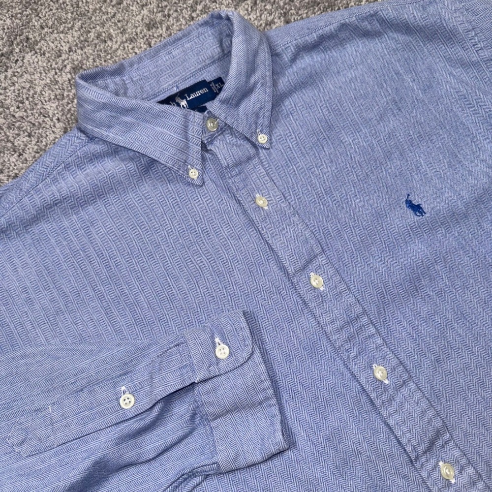 Ralph Lauren Blake Button Down Mens Herringbone Blue XL EXCELLENT